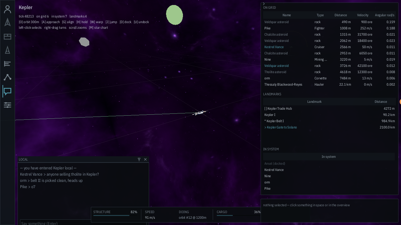 The in-game view: overview, chat and a belt.